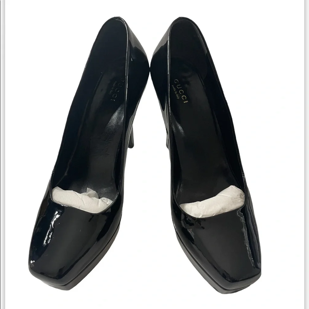 Vintage Gucci Patent Leather Pumps Black Vernice Crystal Nero - Size 9 Authentic - Picture 3 of 16